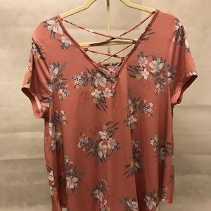 So brand short sleeve shirt, Juniors Size XLarge Mauve/pink with Floral Design.